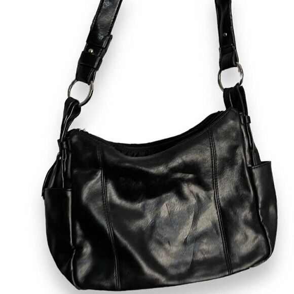 Madison Studio Leather Shoulder Bag Women's Black Pockets Retro Lined Zip - Picture 1 of 15